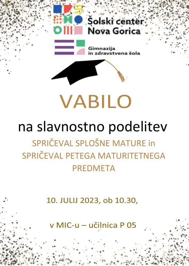 Podelitev spričeval splošne mature in spričeval petega maturitetnega predmeta